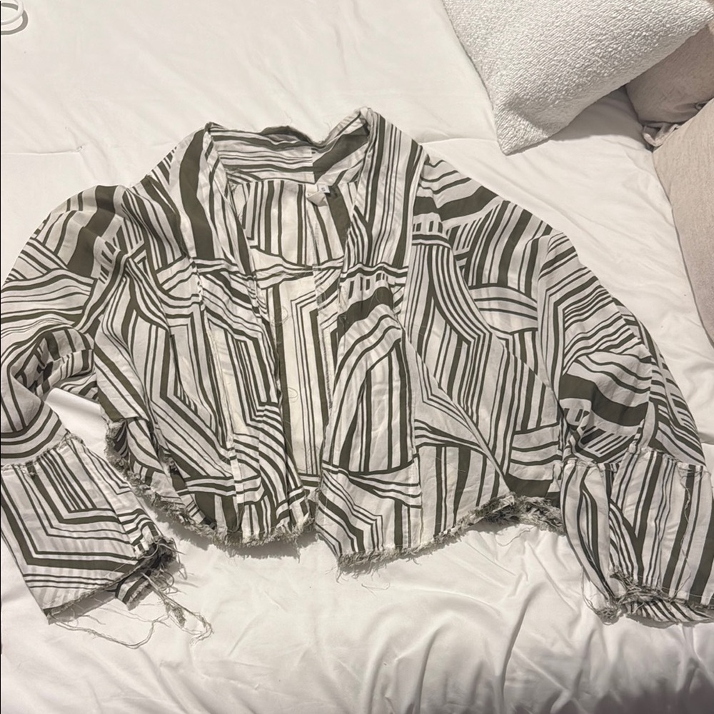 Elan Olive and White Striped Cover Up Top